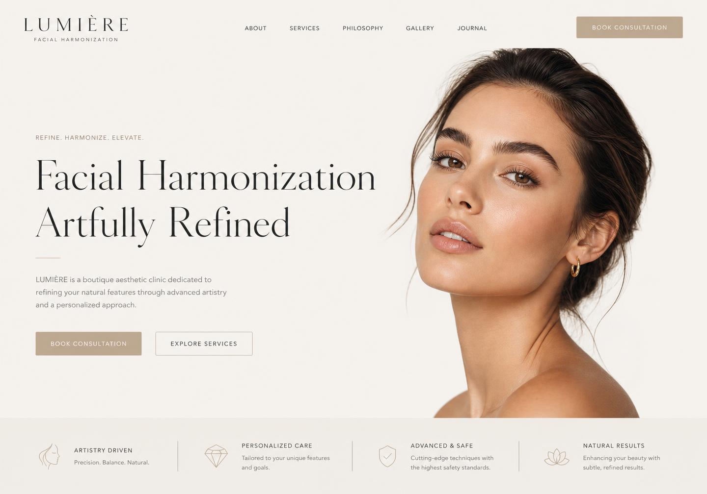 Exemplo de landing page premium criada pela HarmonizWeb para a clínica fictícia Lumière