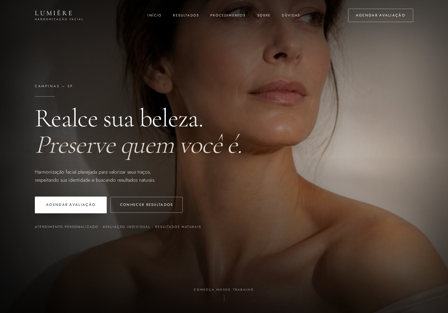 Exemplo de landing page criada pela HarmonizWeb para a clínica de estética fictícia Lumière